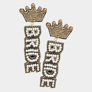 BRIDE Seed Bead Pearl Rhinestone Black Earrings